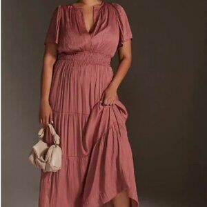 ANTHROPOLOGIE  The Somerset Maxi Dress Satin Pink Wedding LARGE  size 12 14